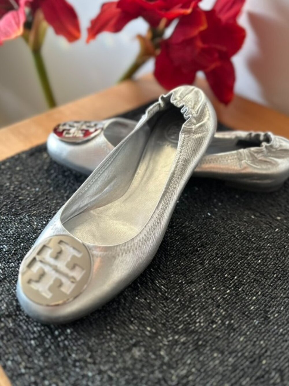 Tory Burch Metallic Silver Ballet Flats